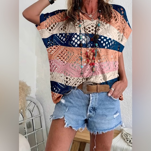 Sweaters - SALE, TODAY ONLY! PRICE FIRM! Boho Summer Open Knit Colorblock Sweater